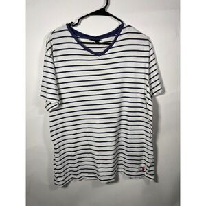 Polo Ralph Lauren Mens Large‎ V-Neck T-Shirt Striped White Blue Classic Tee
